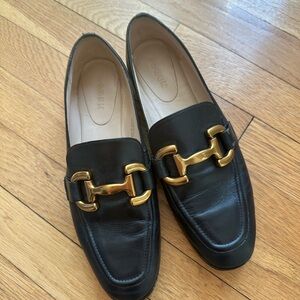 Boden Black Leather Loafers with Gold Horsebit Buckle sz 40/9